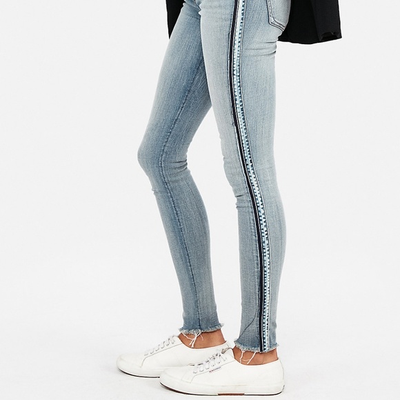 High Waisted Side Stripe Denim Perfect Jean Leggin - Picture 3 of 4